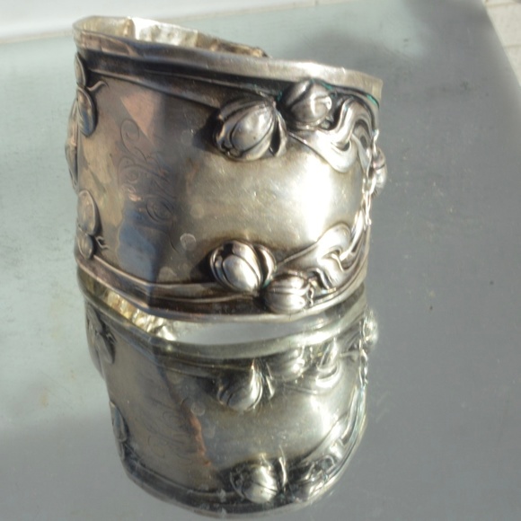 Antique Art Nouveau Lady Face Sterling Bracelet - Picture 3 of 7